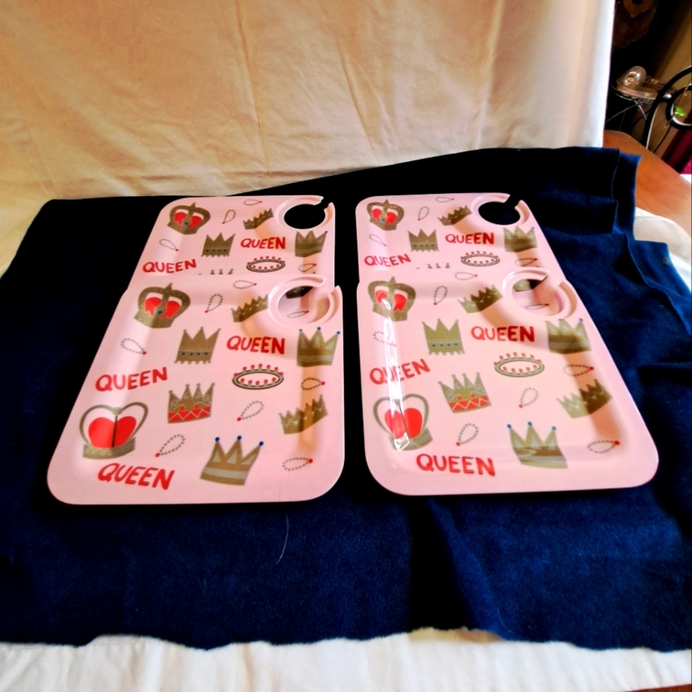 Lolita Melamine Appetizer Plates with Wine Glass Holder Pink Plates Queen Crowns